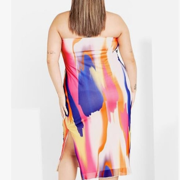 Women's Strapless Cocktail Dress Indie Print Ink Play - Picture 4 of 5